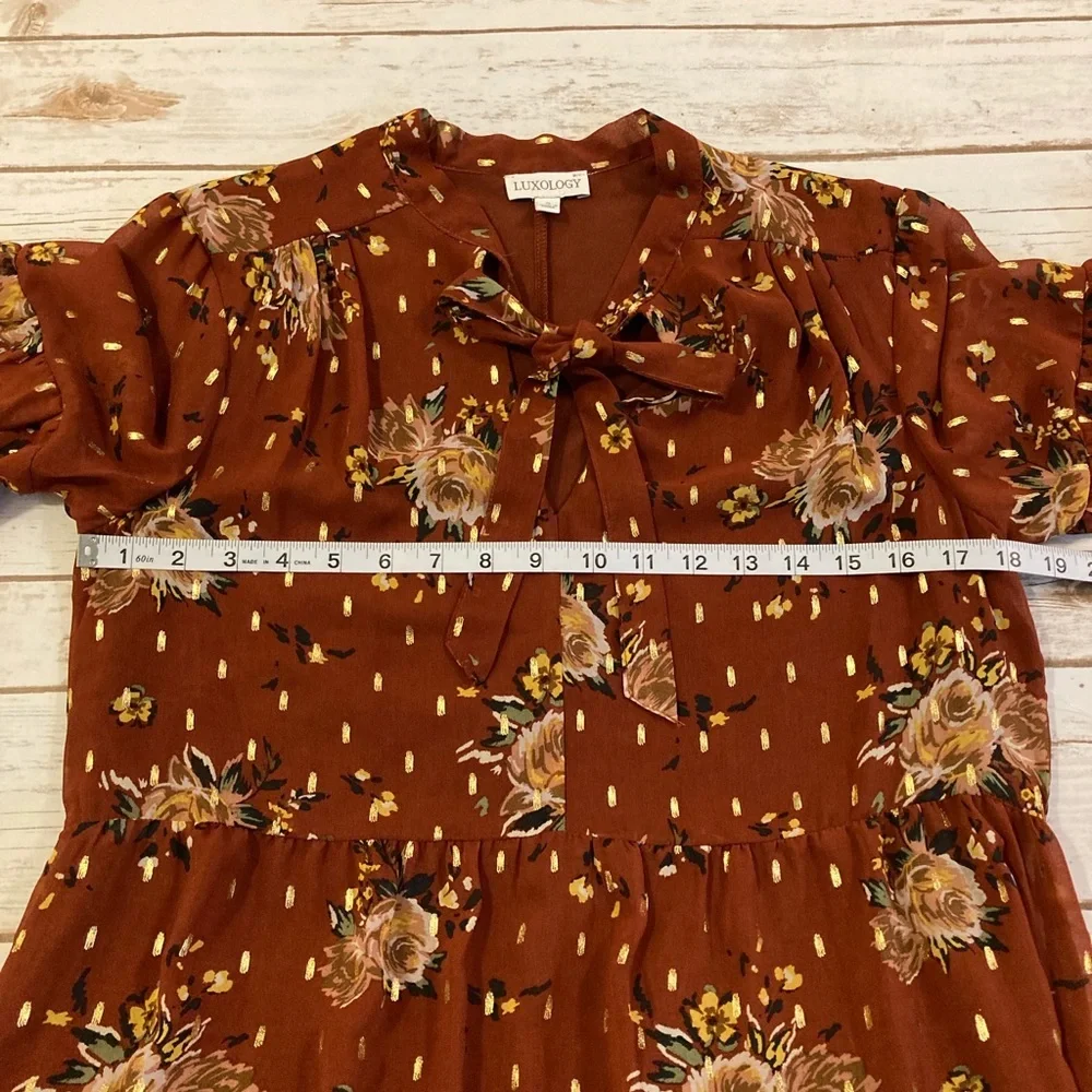 Luxology Rust Floral Baby Doll Dress S_11
